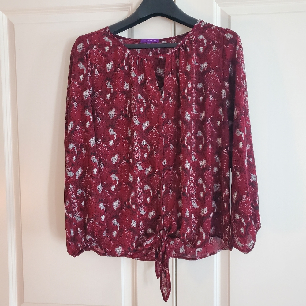 West Kei Burgundy Patterned Blouse, Size L, Women's, Romantic, Business, Date Nt